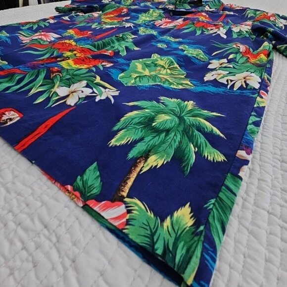 Royal Creations Hawaiian Shirt Men's XL Royal Blue Parrots Made in Hawaii EUC LN - Picture 2 of 13